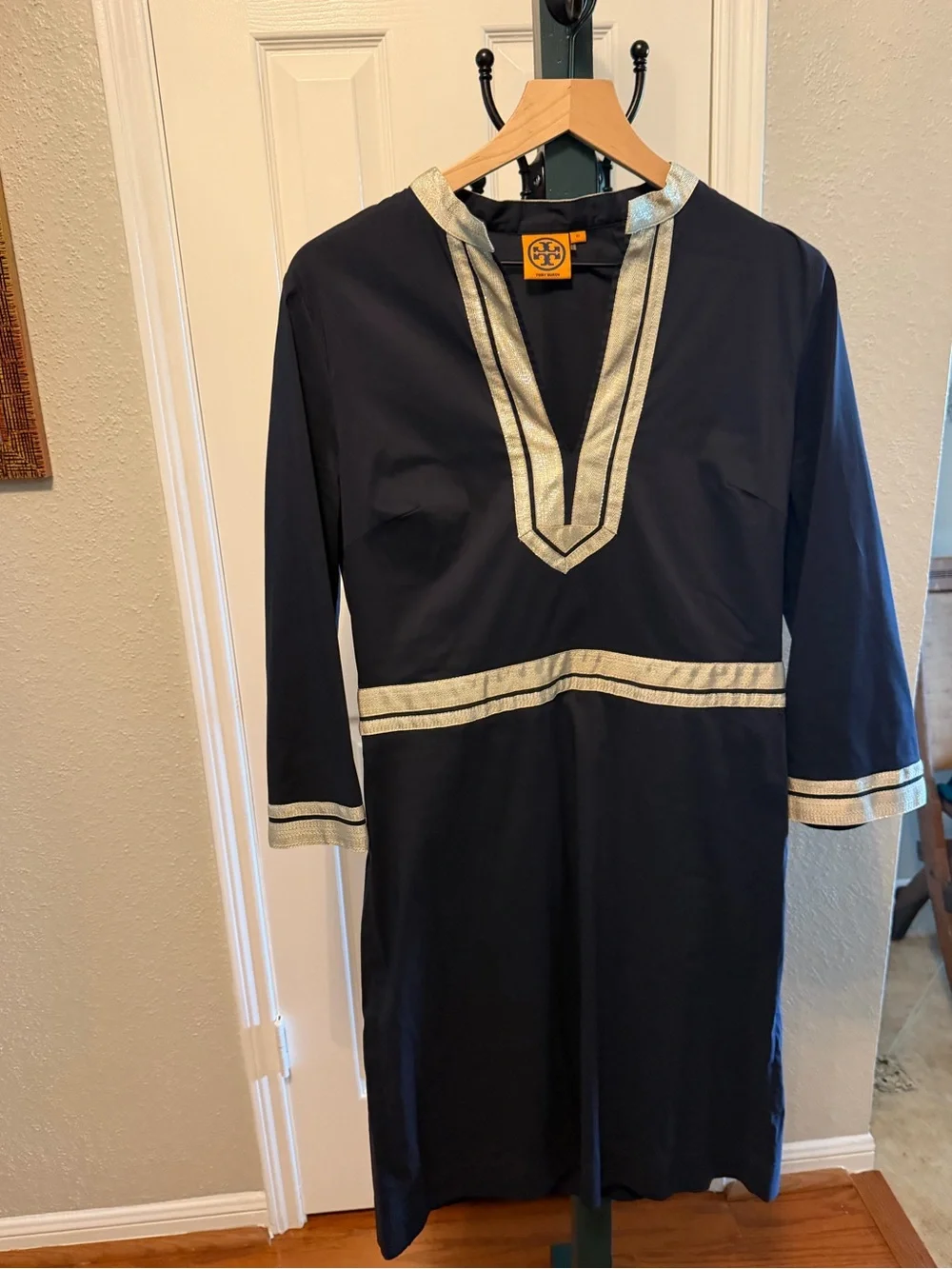 Tory Burch Navy Dress with Silver Metallic Trim